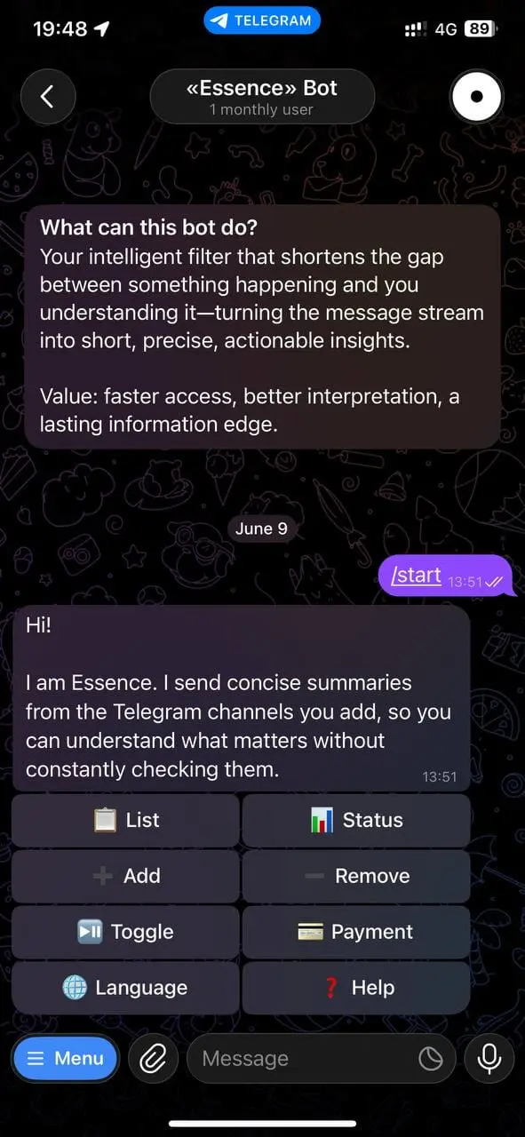 Screenshot 1 of «Essence» Bot