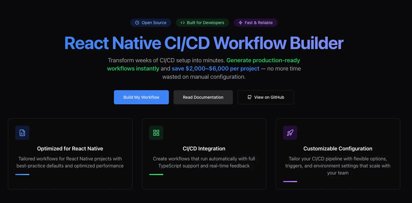 Screenshot 2 of React Native CI/CD workflow builder