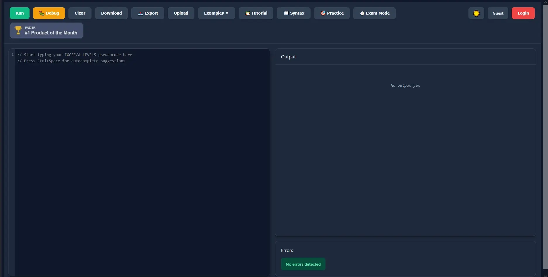 Screenshot 1 of PseudoRun - #1 IGCSE Pseudocode Editor