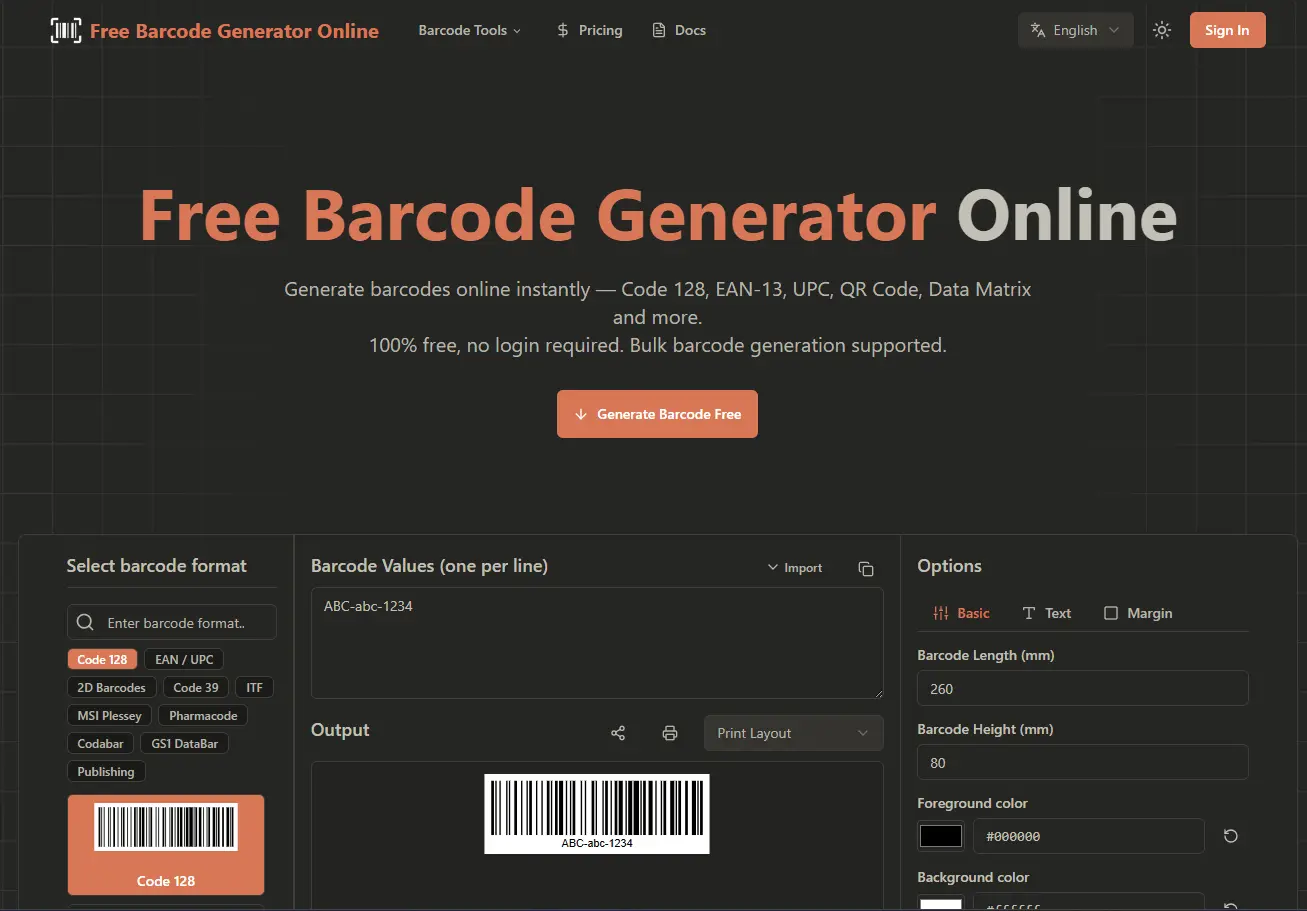 Screenshot 1 of Generate barcodes online