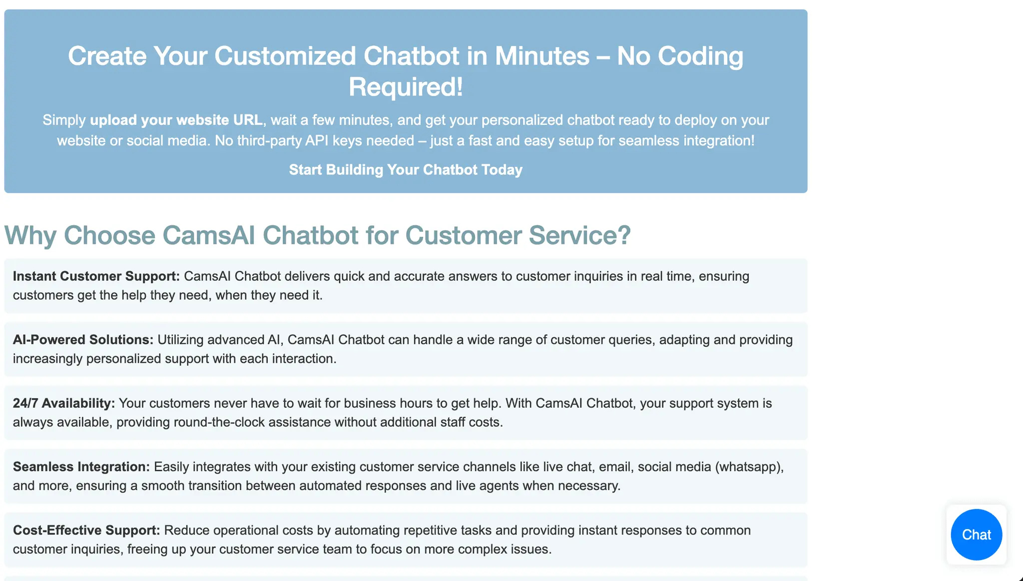 Screenshot 1 of CamsAI Chatbot
