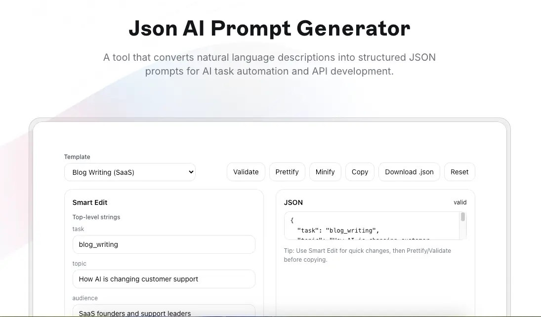 Screenshot 2 of Free Json AI Prompt Generator