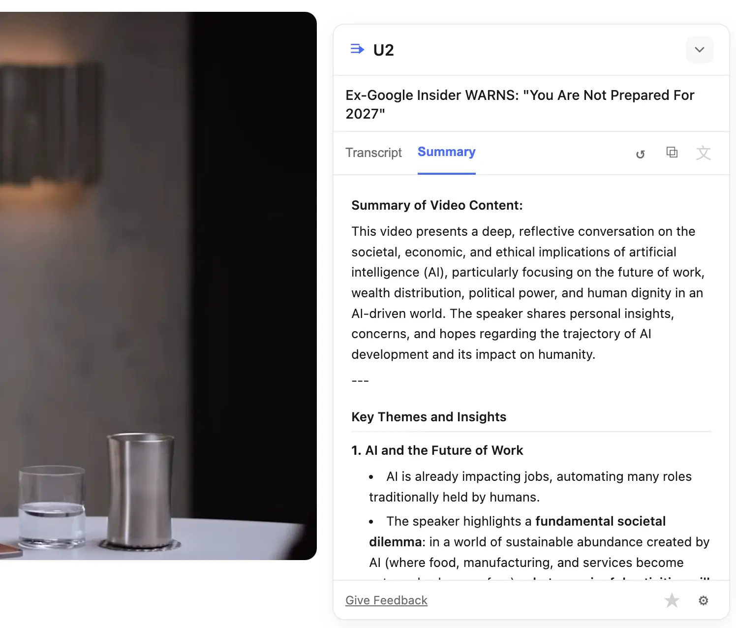 Screenshot 1 of U2 — YouTube Transcript & AI Summaries