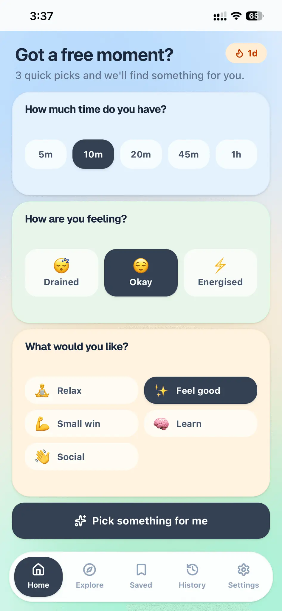 Screenshot 1 of Pausely — Calm Micro Breaks