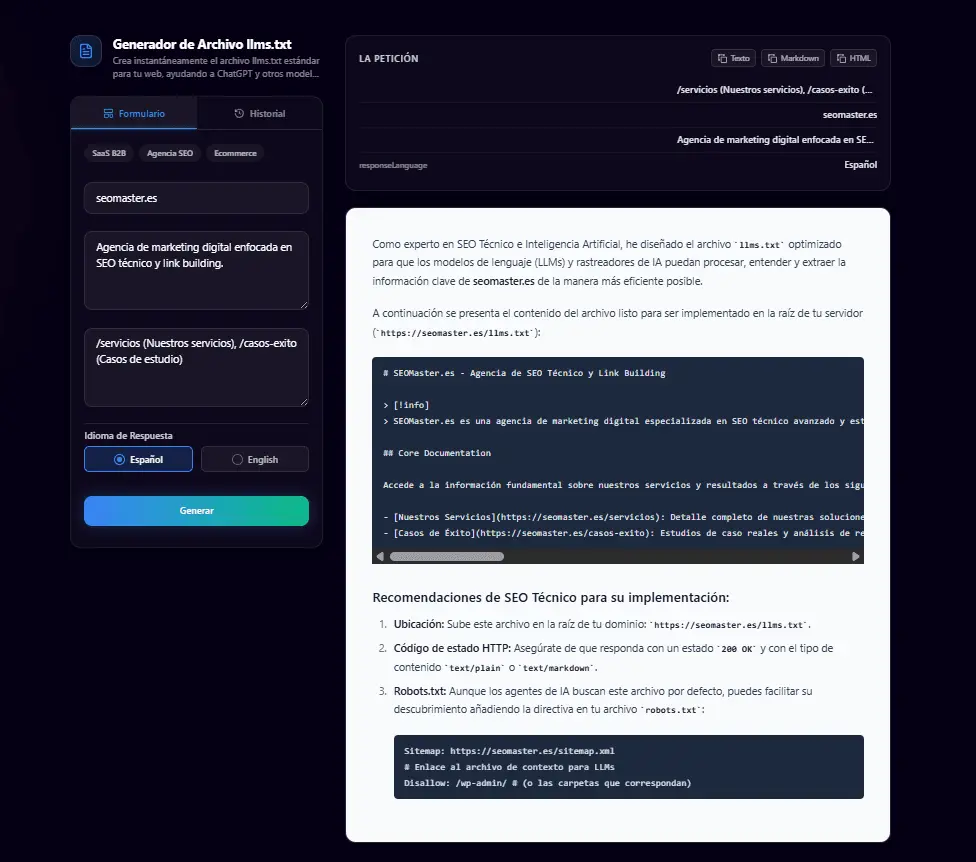 Screenshot 2 of NexiaTools llms.txt Generator
