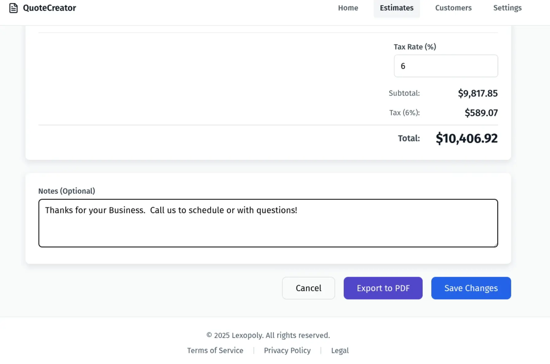 Screenshot 1 of QuoteCreator