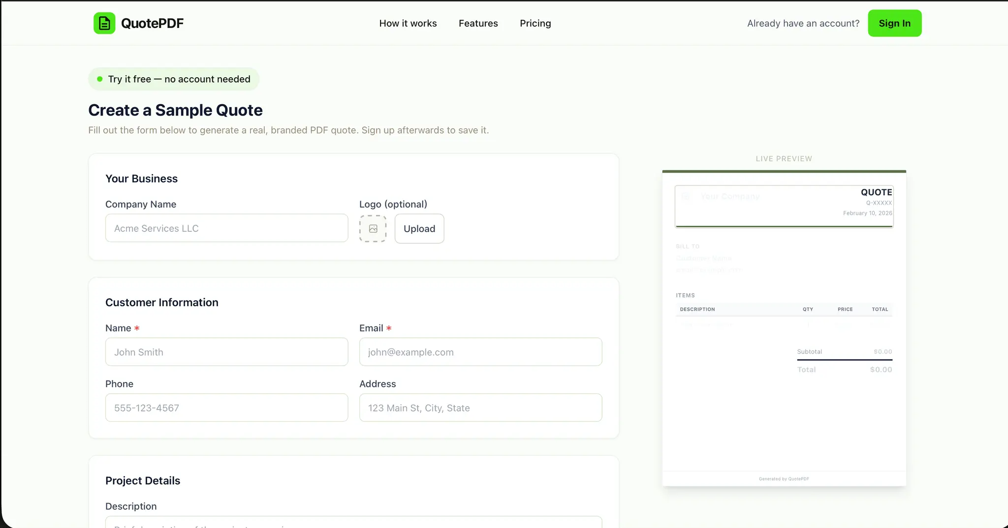 Screenshot 1 of QuotePDF