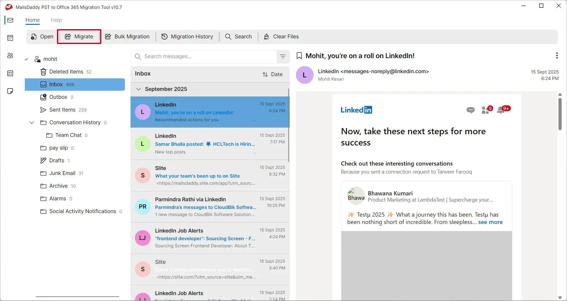 Screenshot 3 of MailsDaddy PST to Office 365 Migration