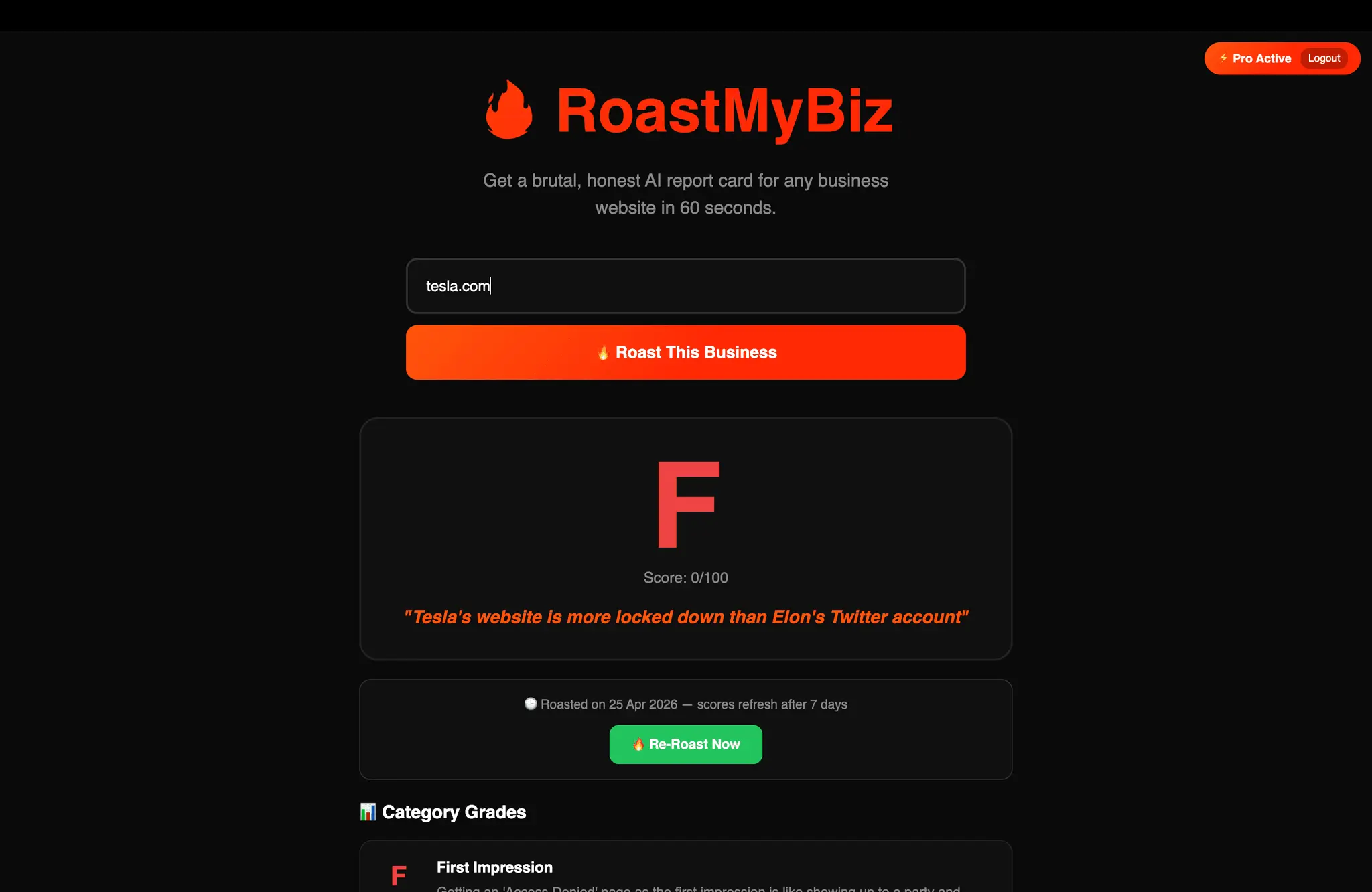 Screenshot 1 of RoastMyBiz