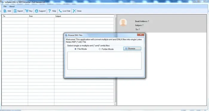 Screenshot 1 of Softaken EML to NSF Converter