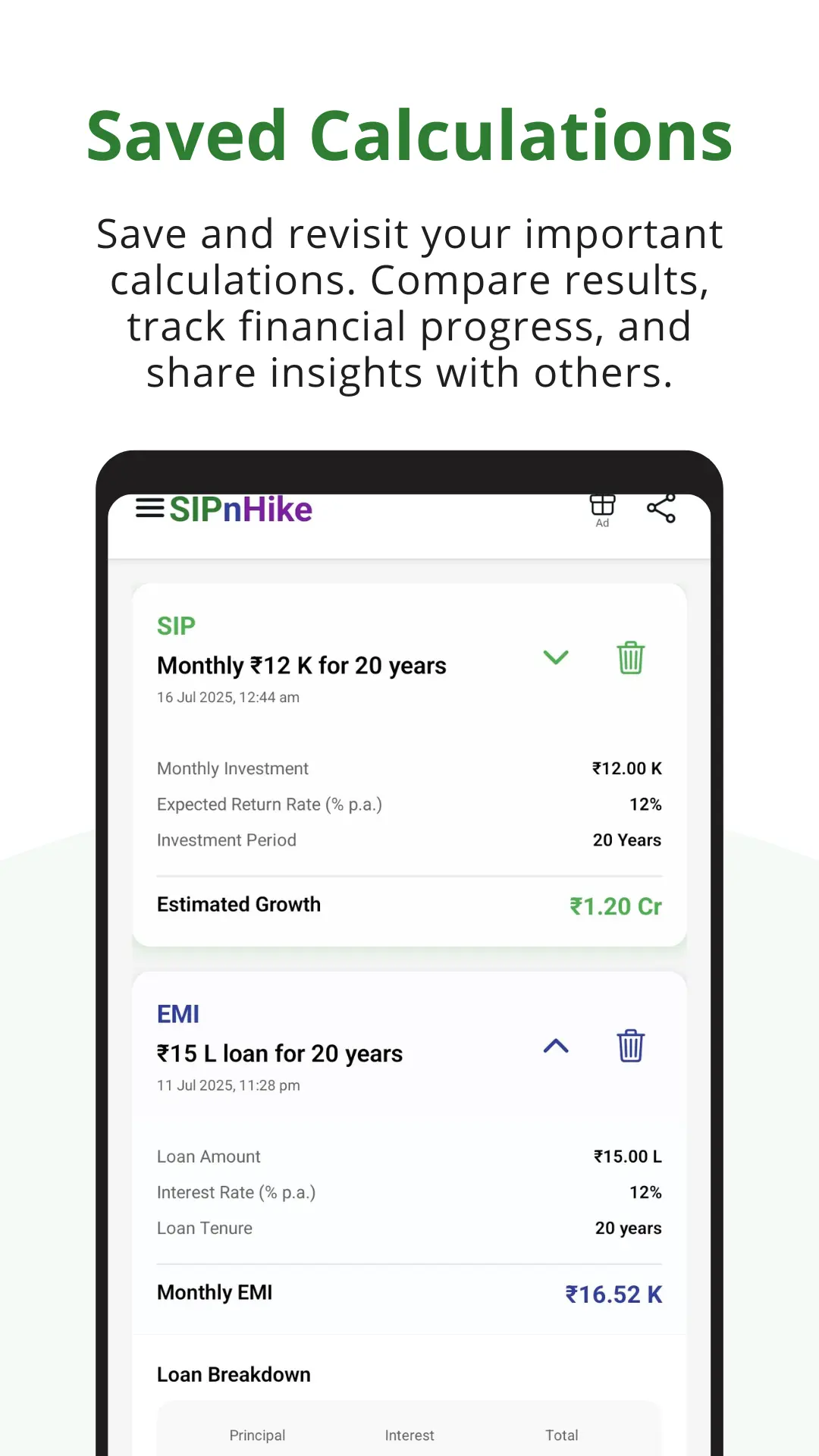 Screenshot 3 of SIPnHike – AI Financial Calculator