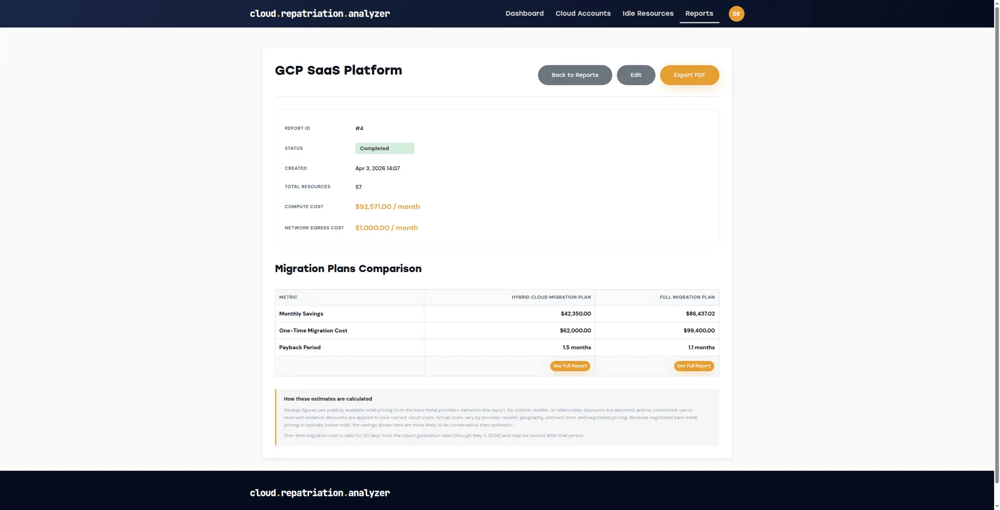 Screenshot 1 of Cloud Repatriation Analyzer