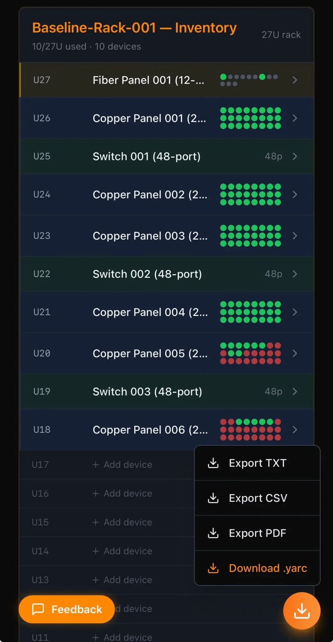 Screenshot 1 of YARC — Yet Another Rack Calculator