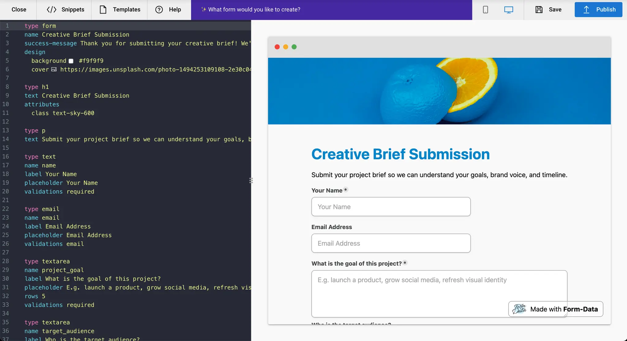 Screenshot 1 of AI form builder for devs and agencies