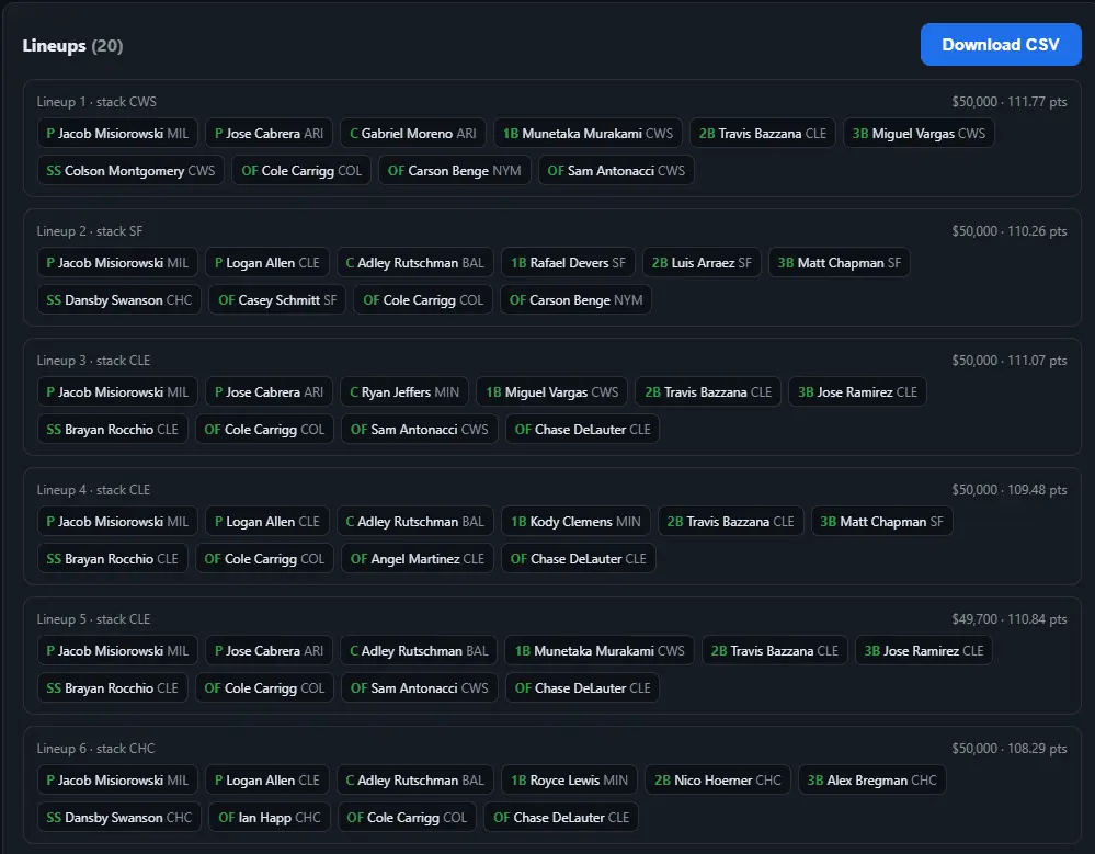 Screenshot 2 of MLB DFS lineup optimizer