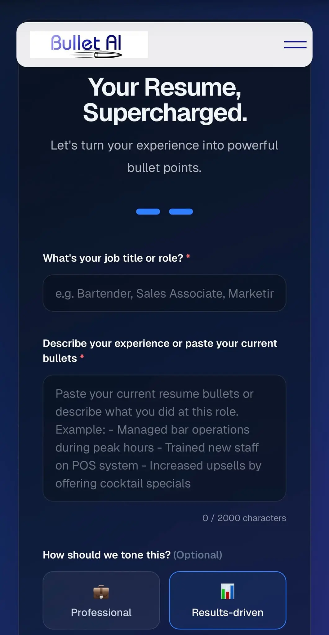 Screenshot 2 of AI Resume Bullet Generator