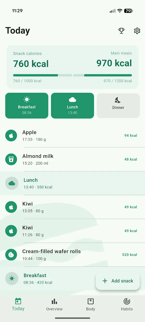 Screenshot 1 of Calorie Diary
