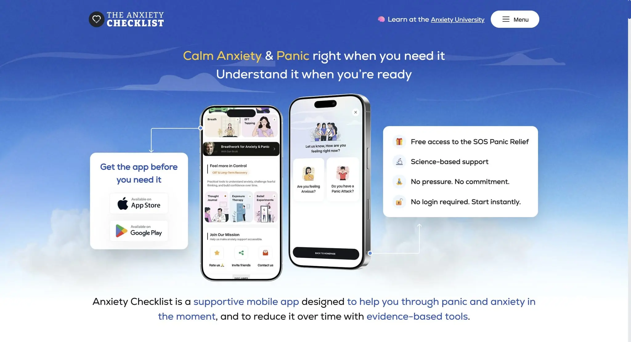 Screenshot 1 of Anxiety Checklist