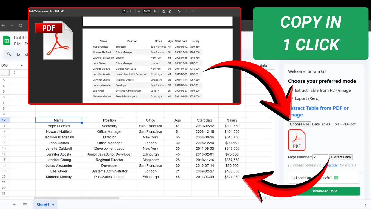 Screenshot 2 of Convert PDF to Google Sheets and CSV