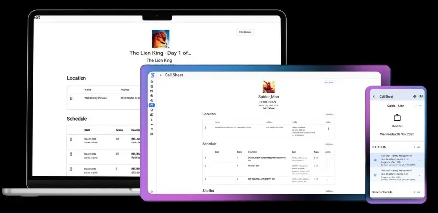 Screenshot 2 of AI Callsheet Software | Studiovity