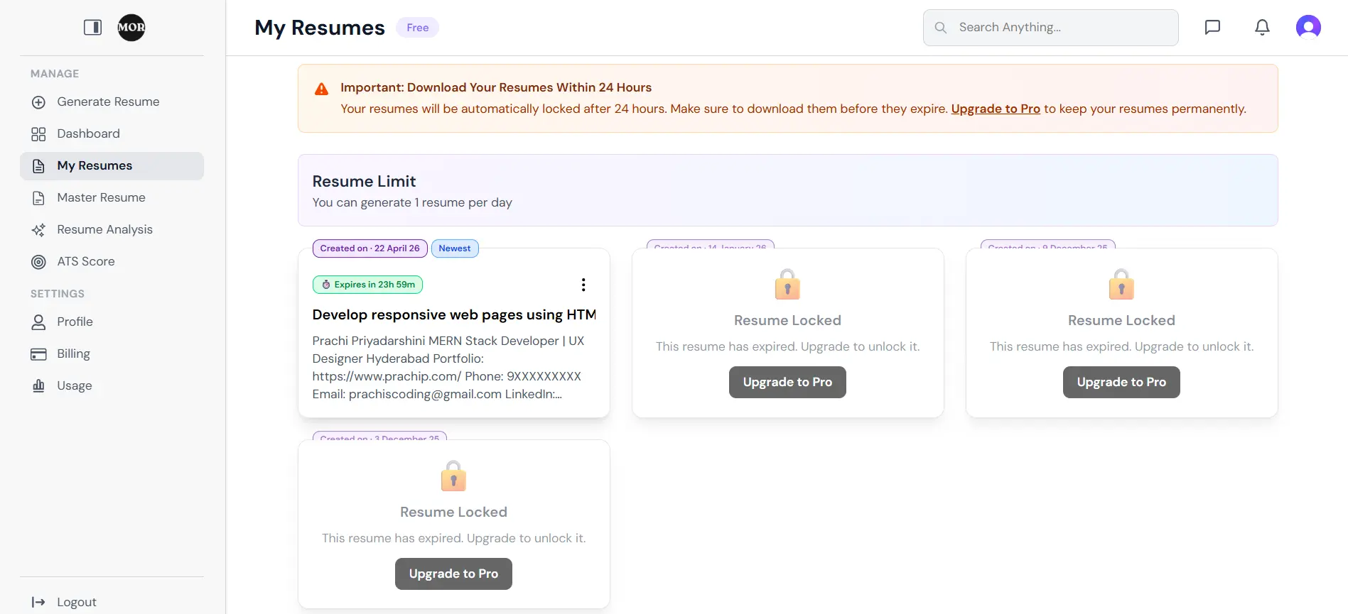 Screenshot 3 of MOR - AI Resume Builder