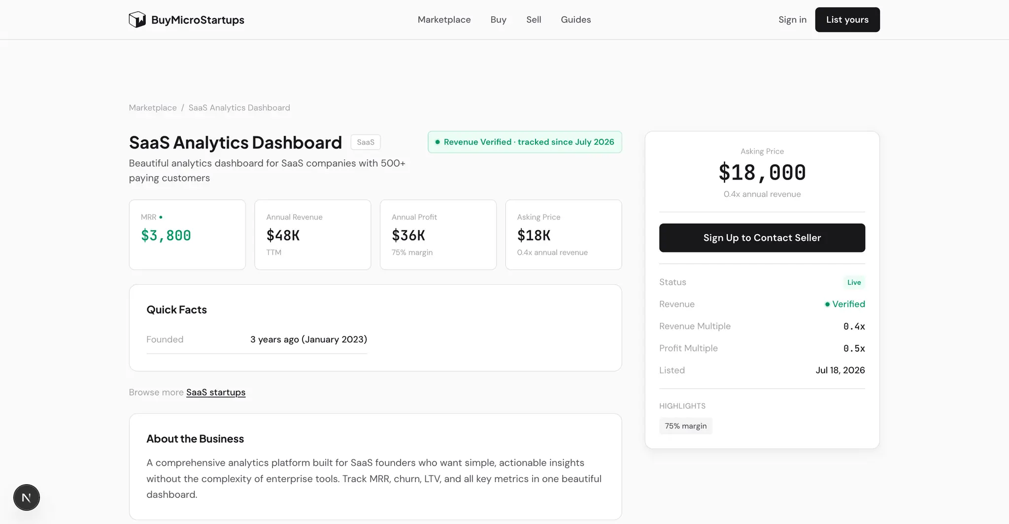 Screenshot 1 of BuyMicroStartups