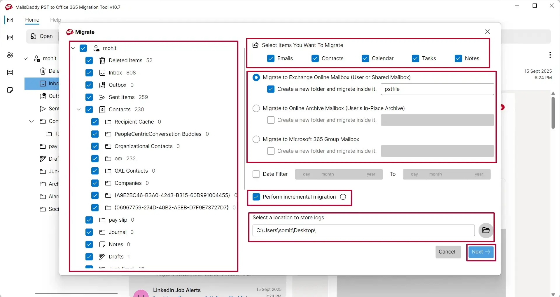 Screenshot 4 of MailsDaddy PST to Office 365 Migration
