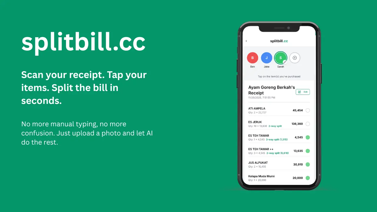 Screenshot 2 of splitbill.cc | AI-powered bill splitting
