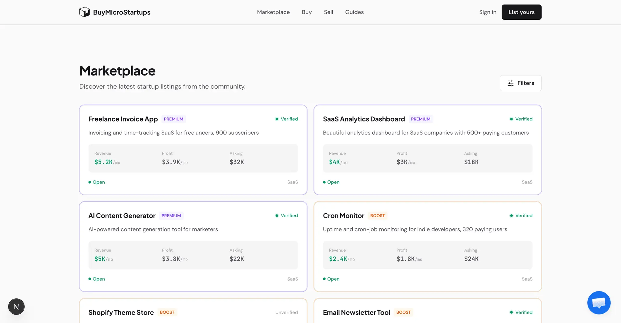 Screenshot 2 of BuyMicroStartups