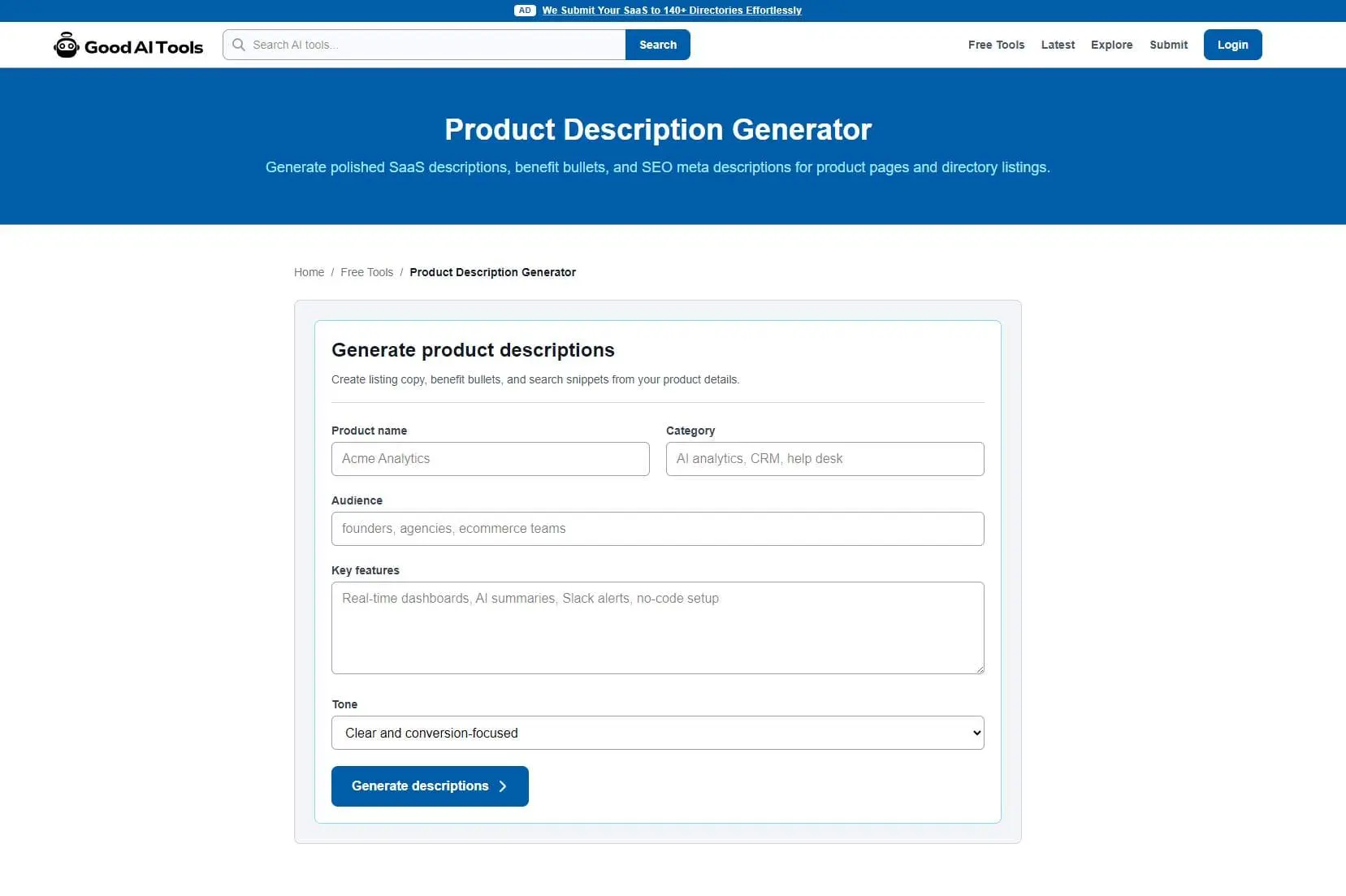 Screenshot 1 of Product Description Generator