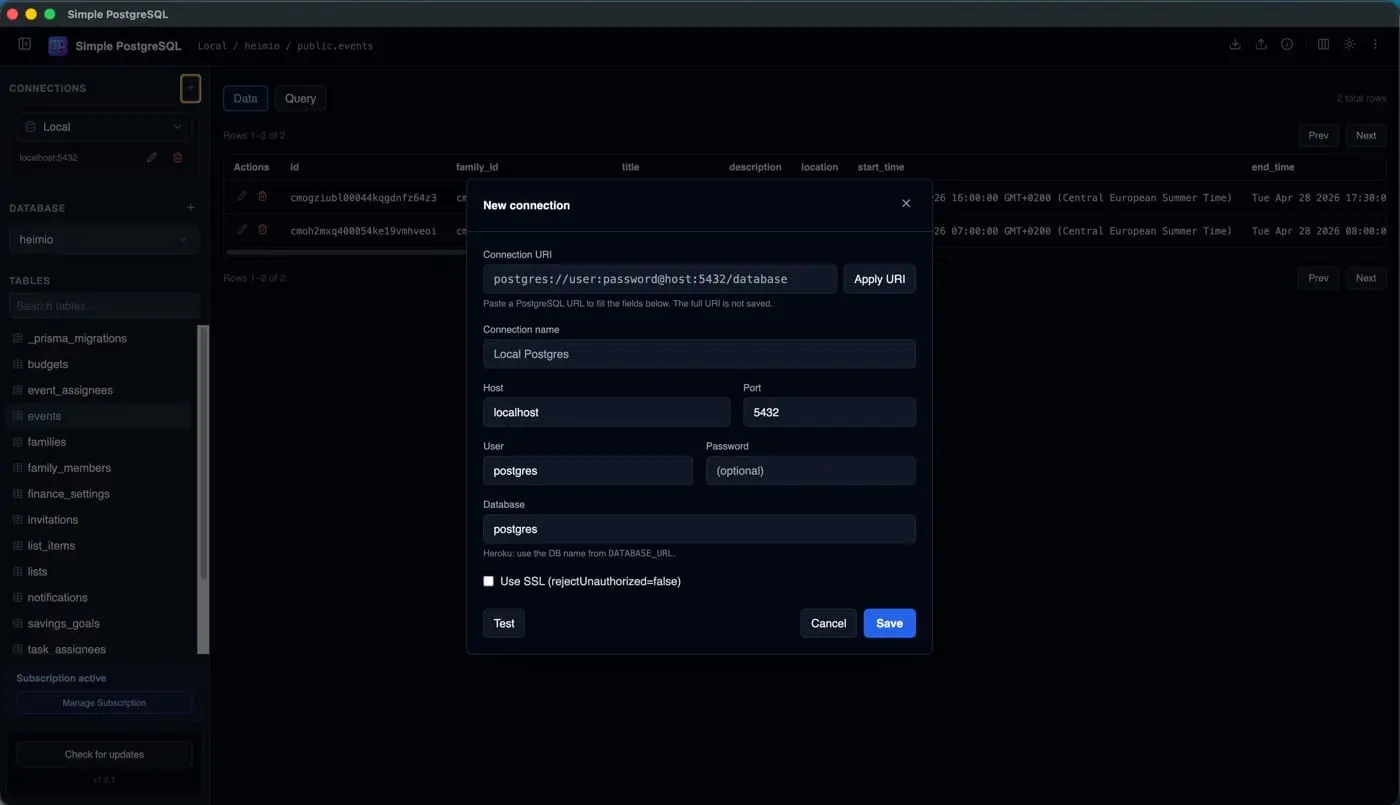 Screenshot 1 of Simple PostgreSQL