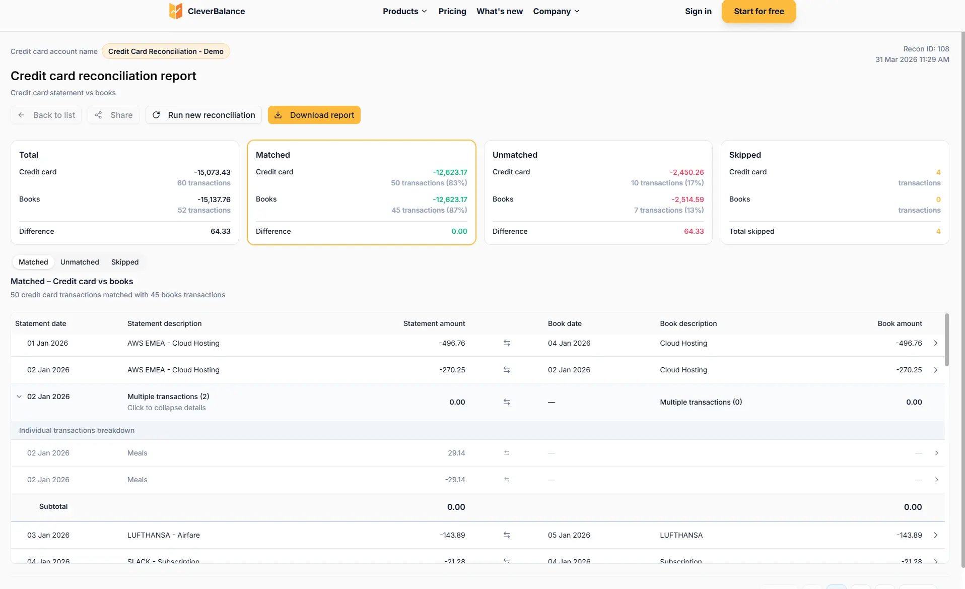 Screenshot 1 of CleverBalance - Credit Card Recon