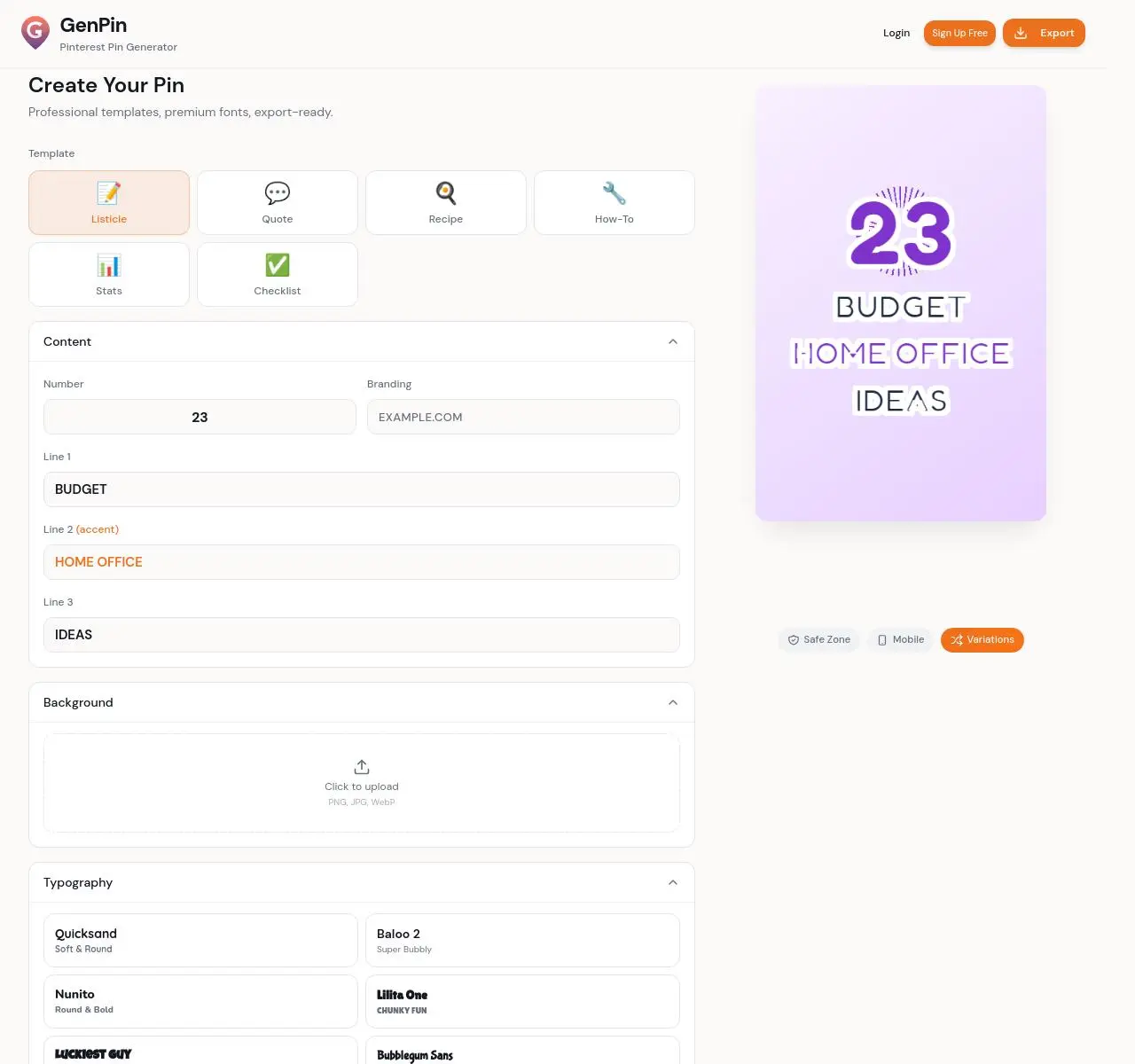Screenshot 1 of GenPin — Pinterest Pin Generator