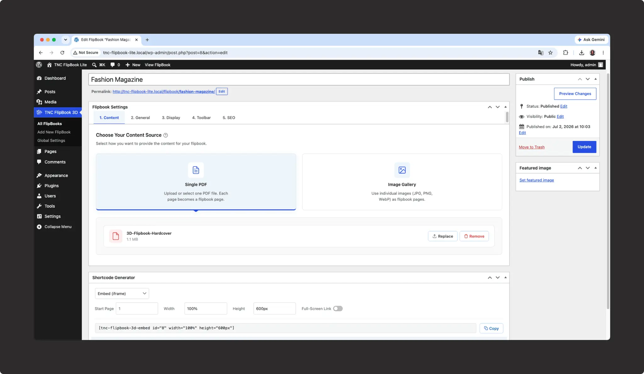 Screenshot 3 of TNC FlipBook 3D - WordPress Plugin