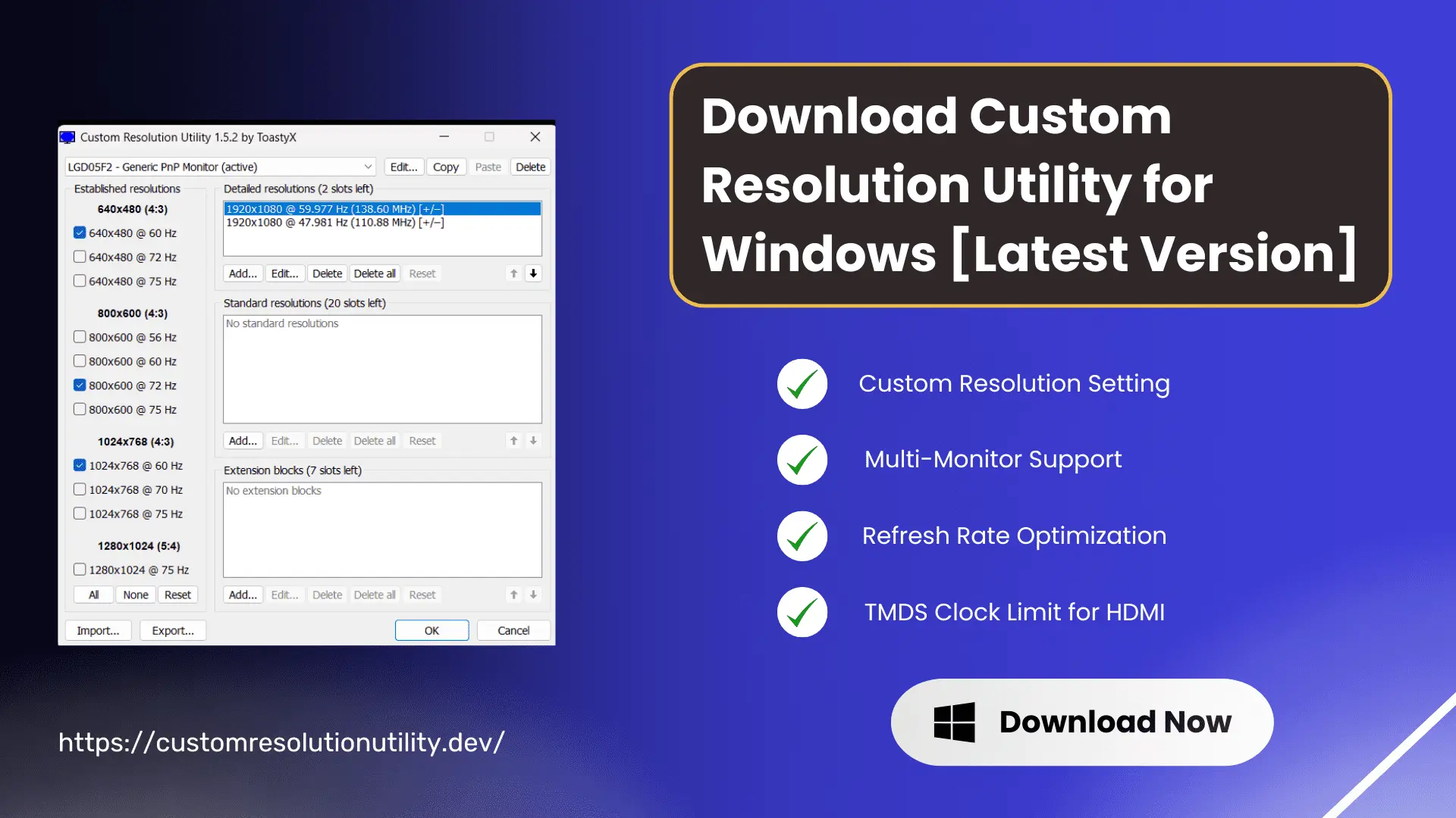 Screenshot 1 of Custom Resolution Utility