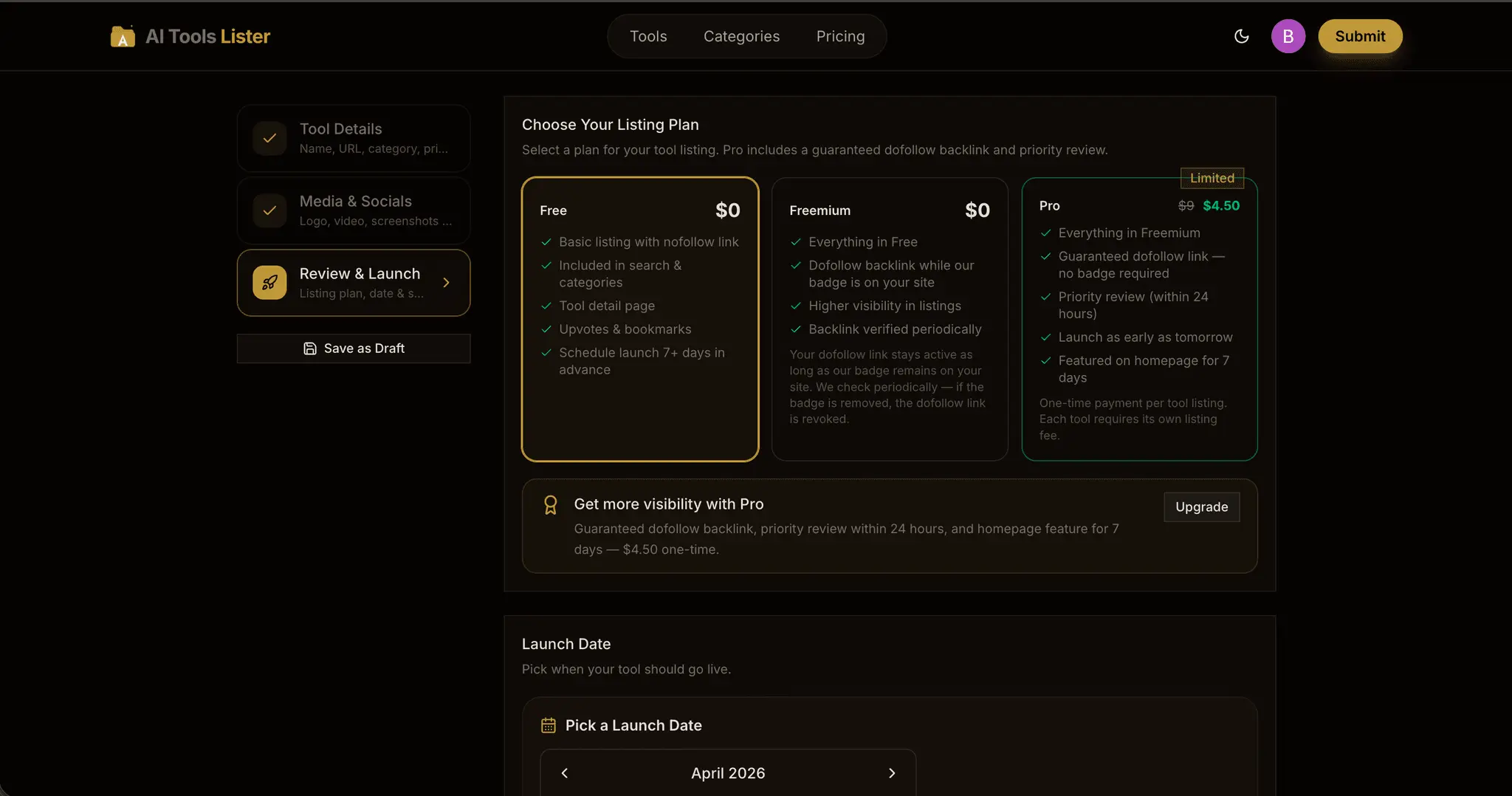 Screenshot 1 of AI Tools Lister