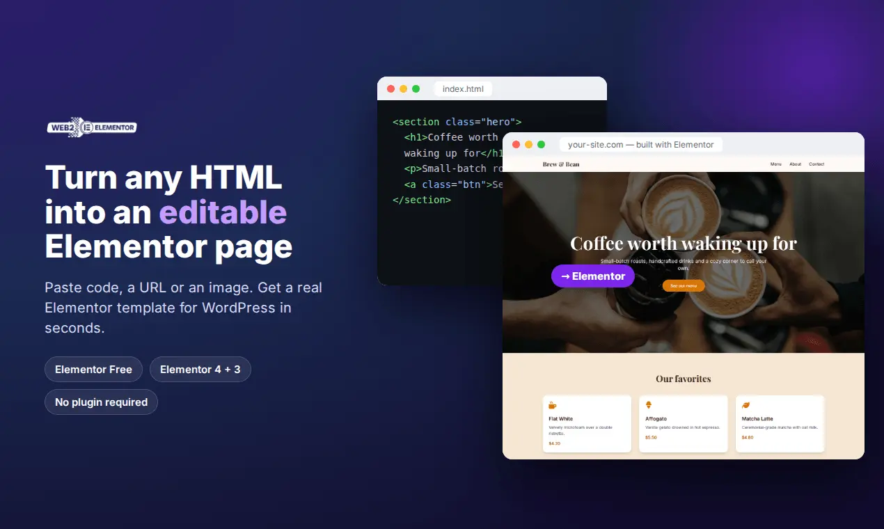 Screenshot 1 of Web2elementor