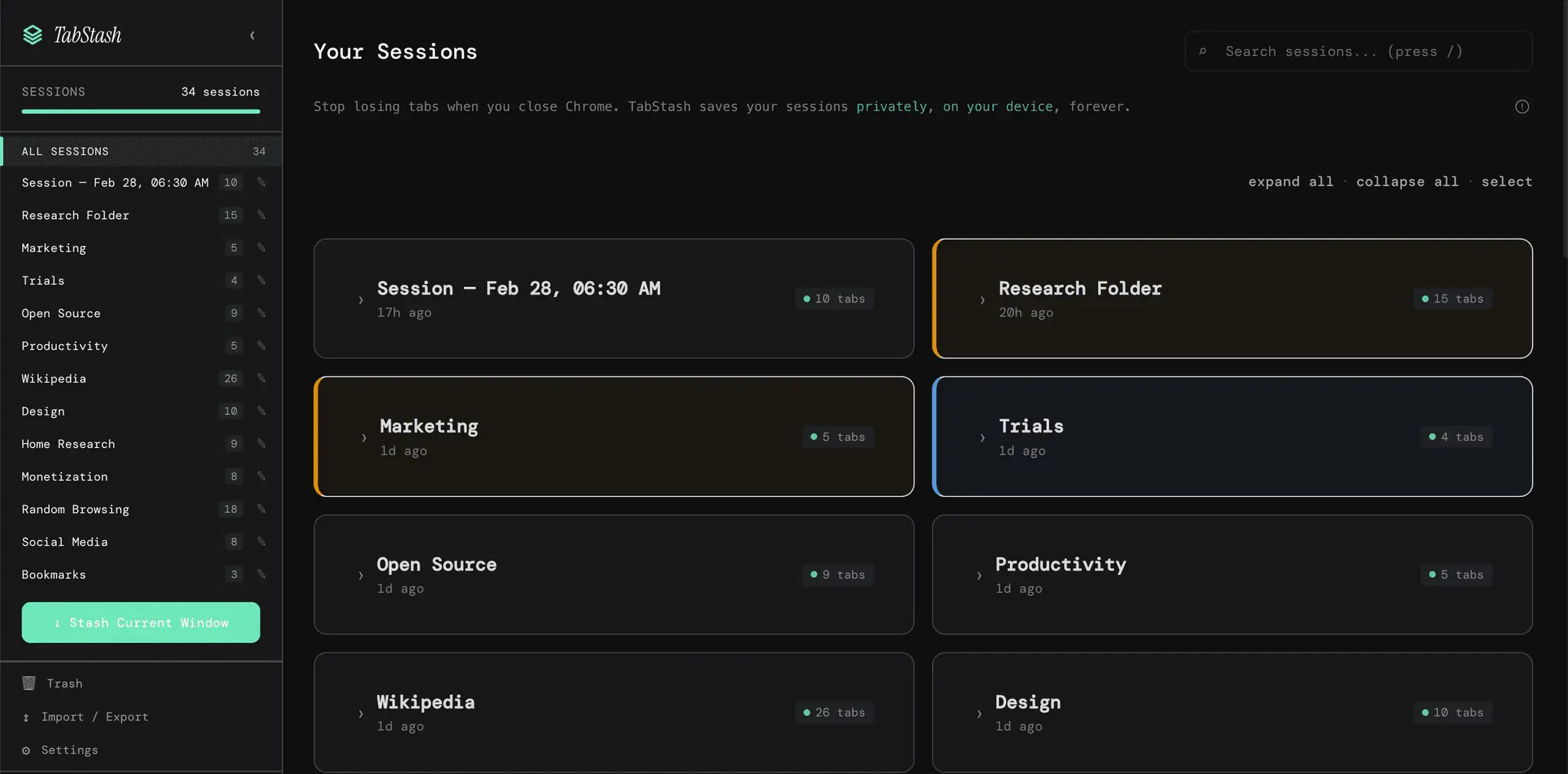 Screenshot 2 of TabStash - FREE Tab manager for Chrome