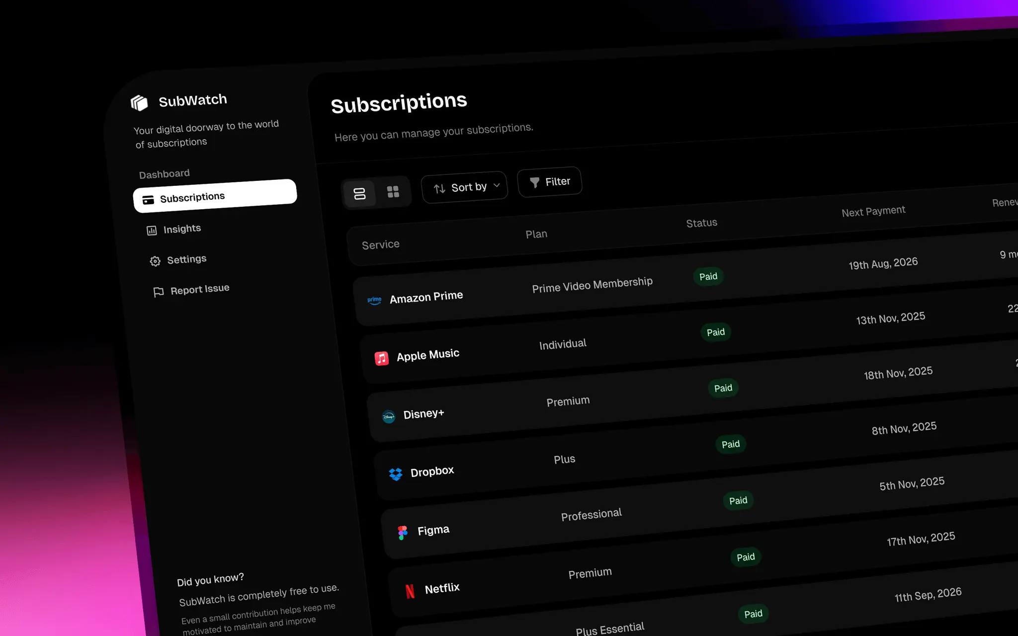 Screenshot 1 of SubWatch