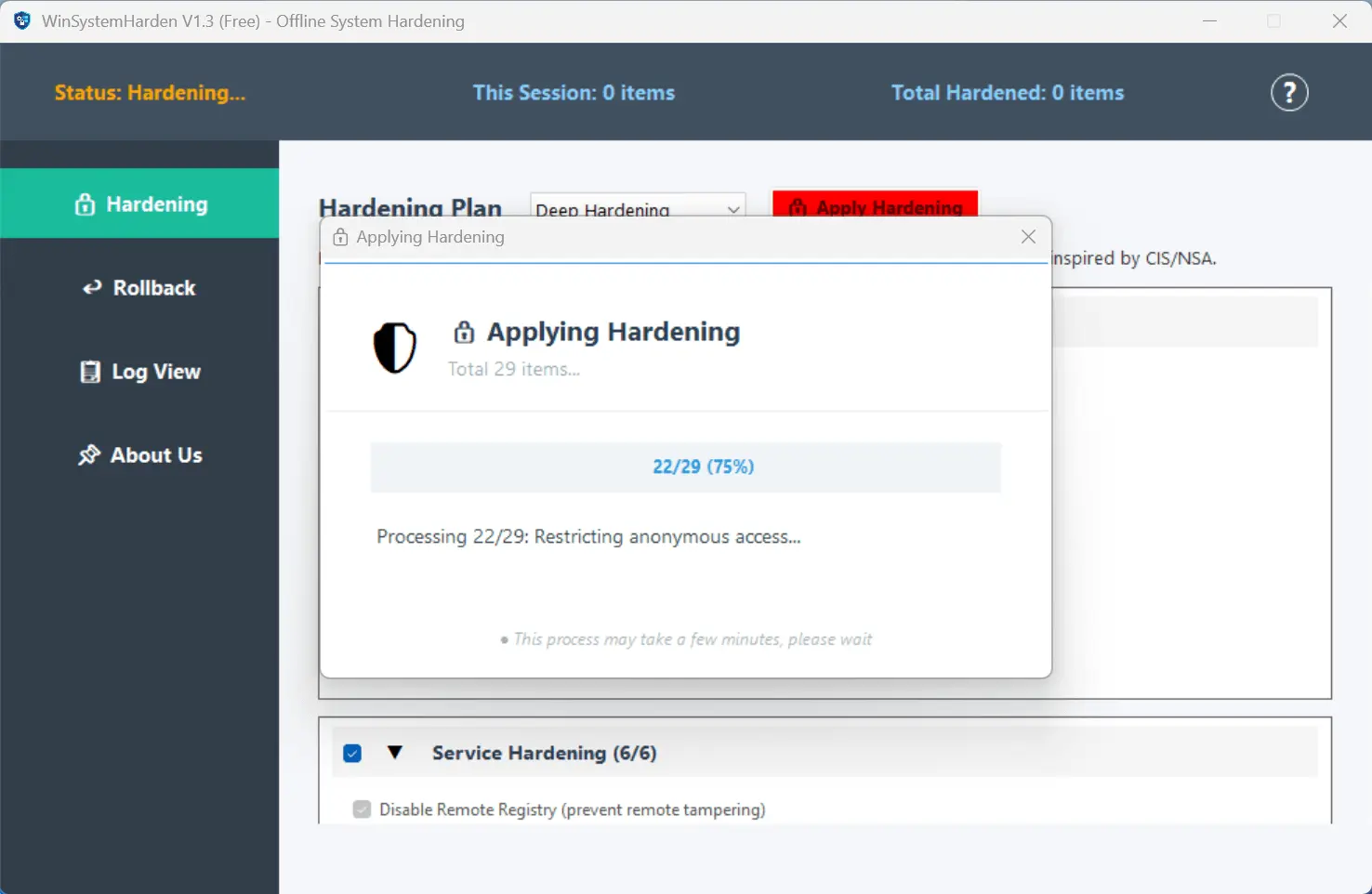Screenshot 2 of WinSystemHarden