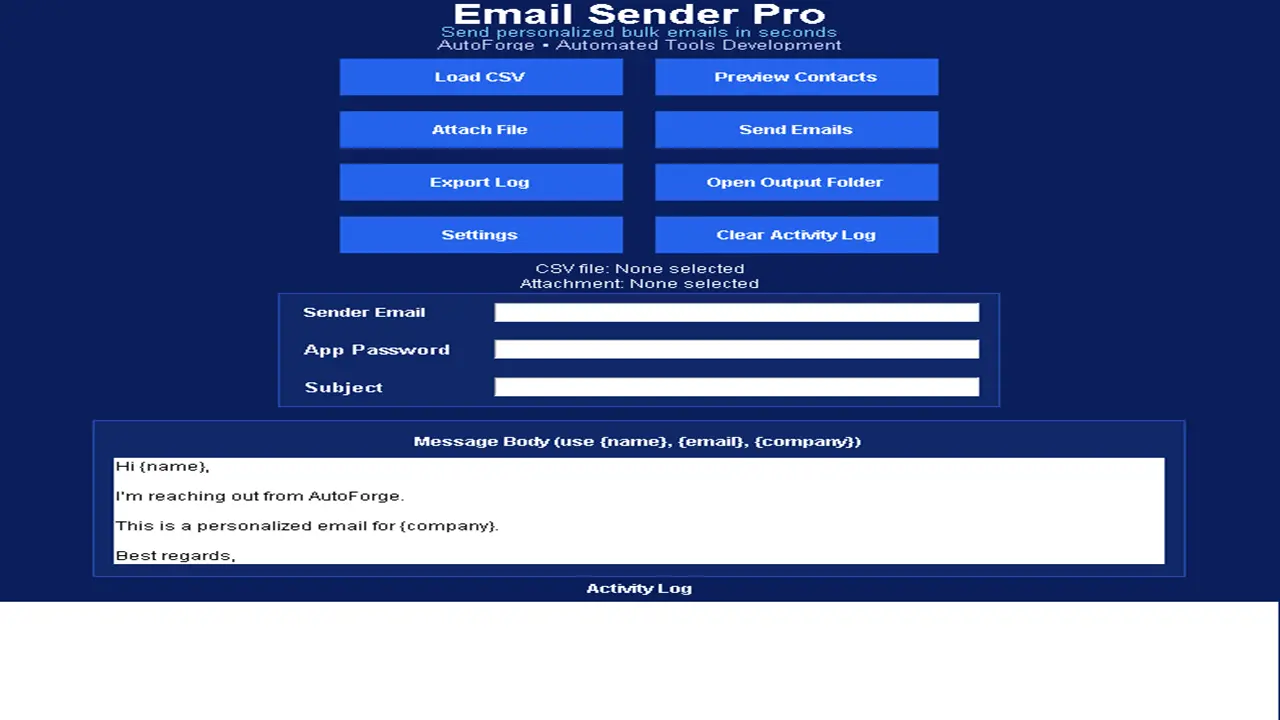 Screenshot 1 of AutoForge_Email_Sender_Pro_v1.0