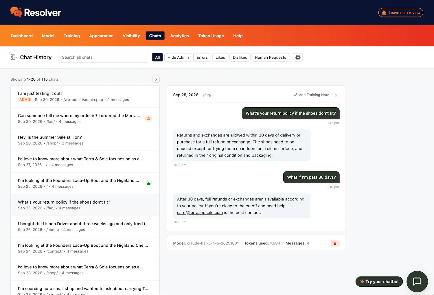 Screenshot 4 of Resolver AI Chatbot