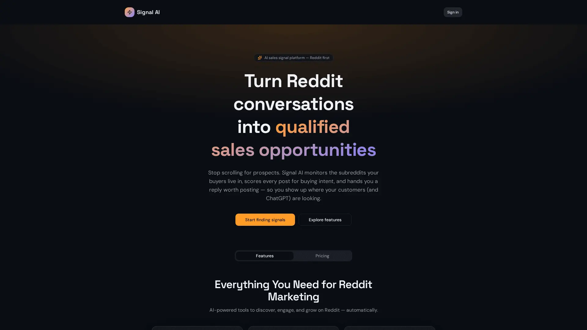 Screenshot 1 of Reddit Signal AI