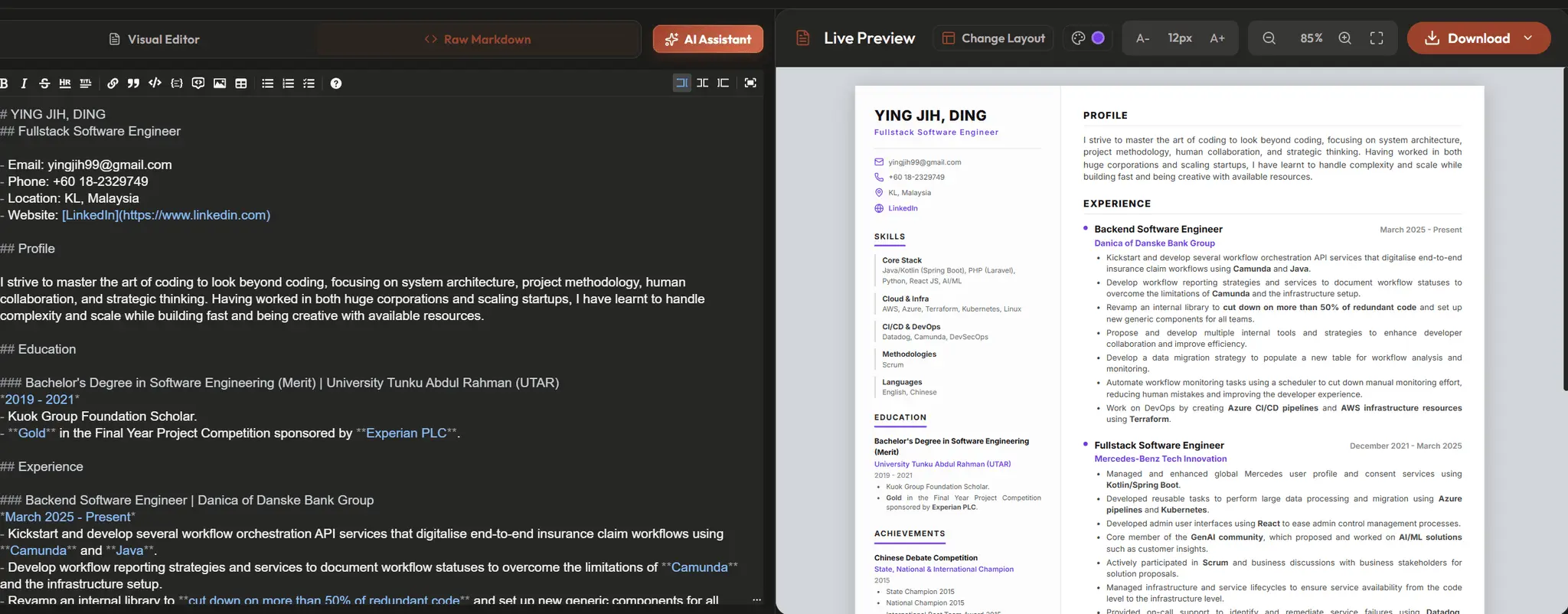 Screenshot 2 of Markdown Resume Builder