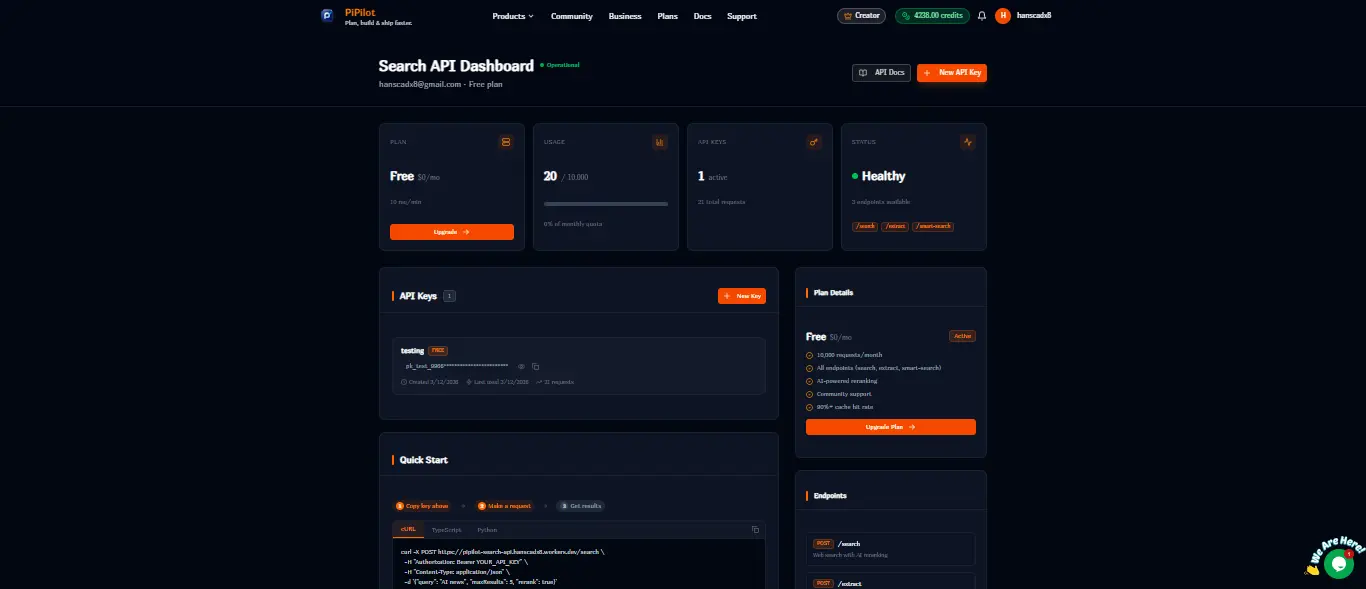Screenshot 1 of PiPilot Search API