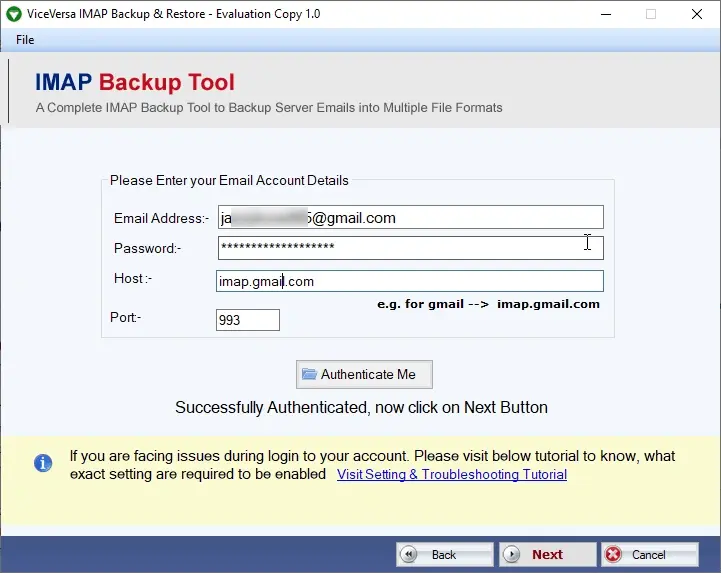 Screenshot 2 of ViceVersa IMAP Backup & Restore Software