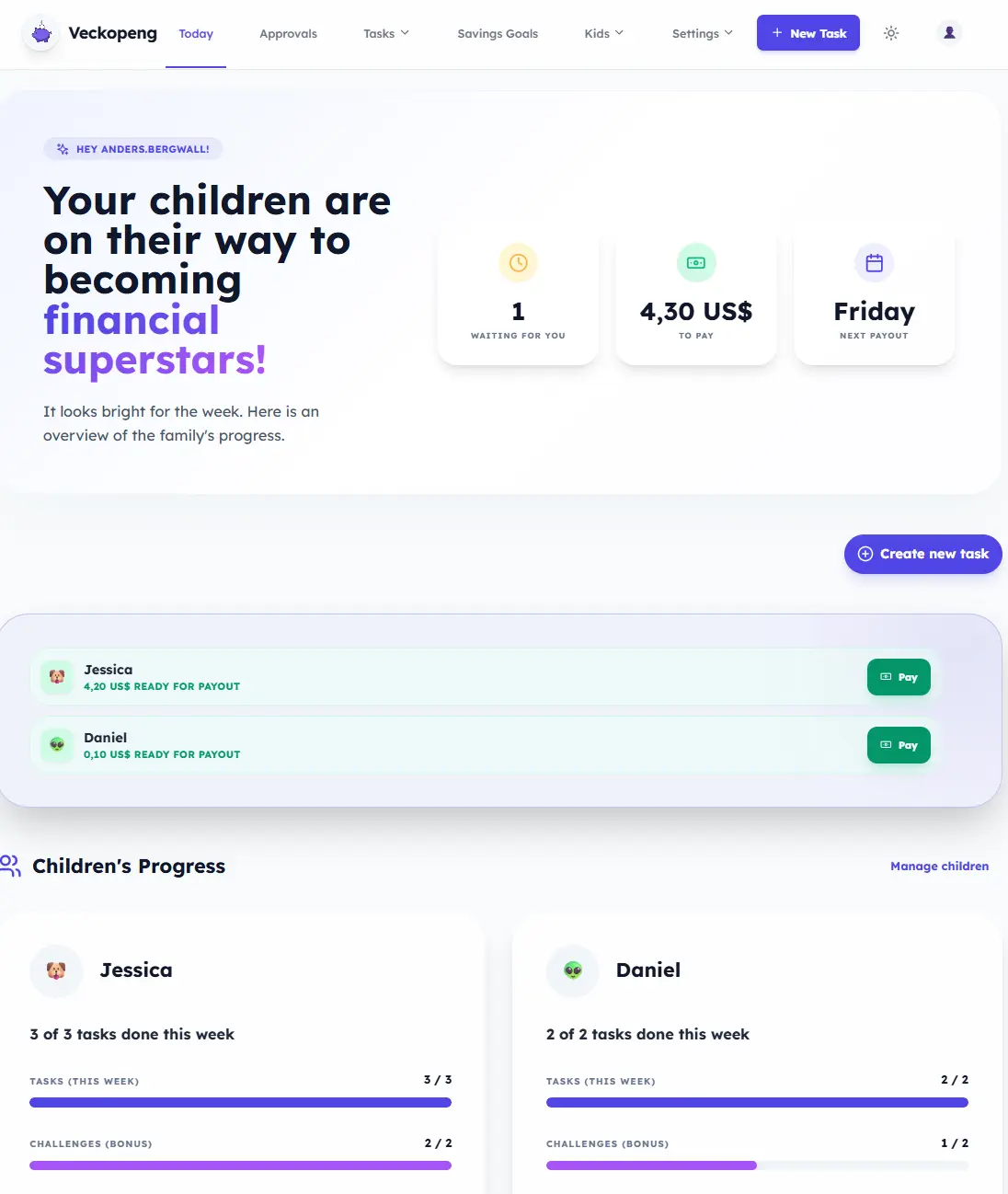 Screenshot 1 of Veckopeng - Family Chore & Allowance