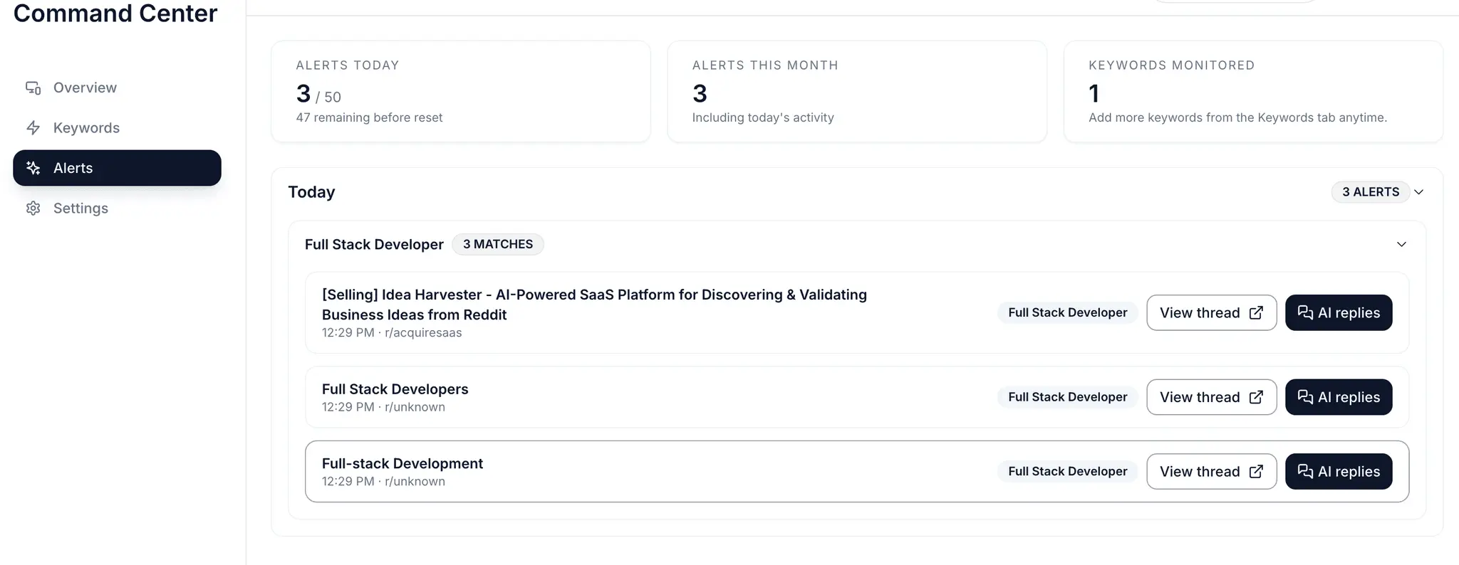 Screenshot 2 of ReddSignal | Reddit Keyword Alerts & AI