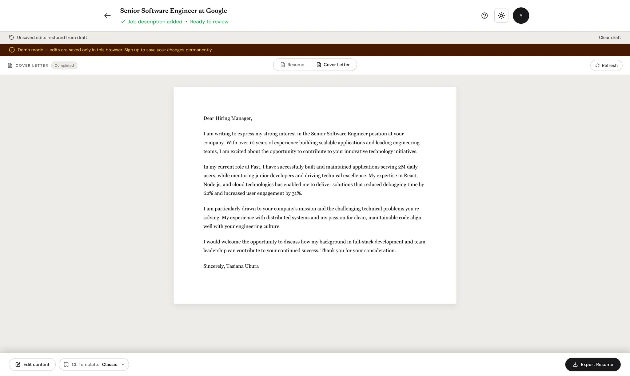 Screenshot 3 of MirrorCV AI Resume Optimizer