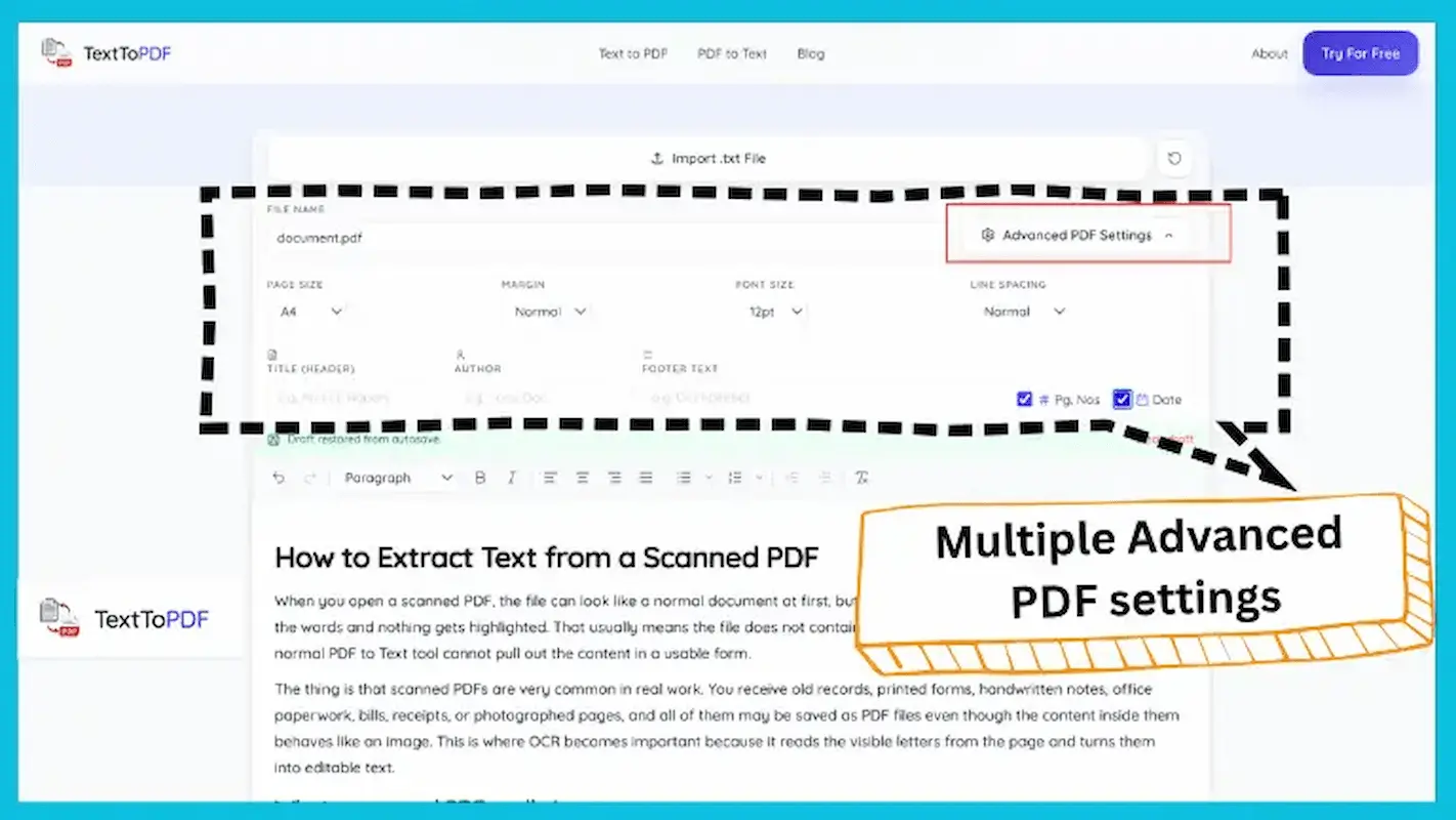 Screenshot 1 of Text to PDF Converter